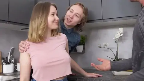 Ultra-cute platinum-blonde chick is hotwife on her beau for some cash