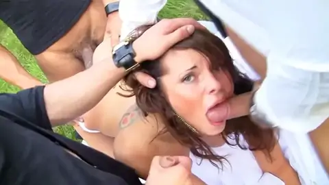 Wearing her wedding sundress while having a gang soiree