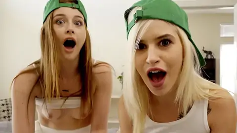 two blondie teens are having an FFM trio-way