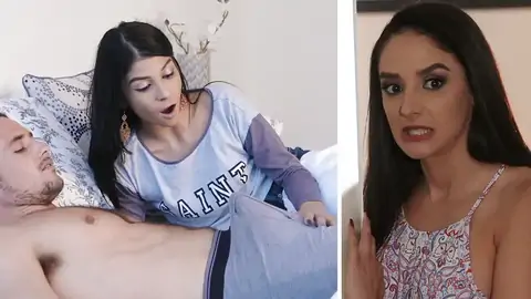 The MILF is spying on the nubile giving a blow-job