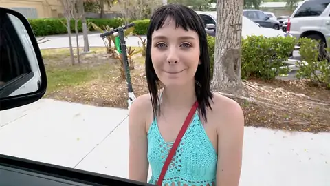Ultra-Nice teenager is showing her lil' globes to the driver