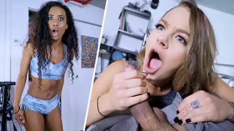 Dark-haired dark-hued spying on a boy getting a POINT OF VIEW deep throat