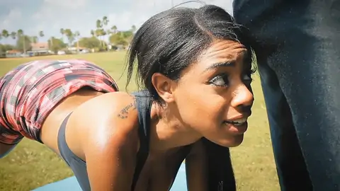 Nicely-shaped dark-hued is met outdoor and she is seduced